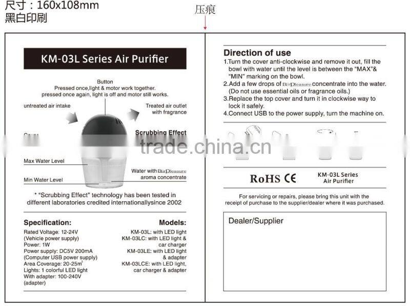 KM-03 mini water filter air purifier for car