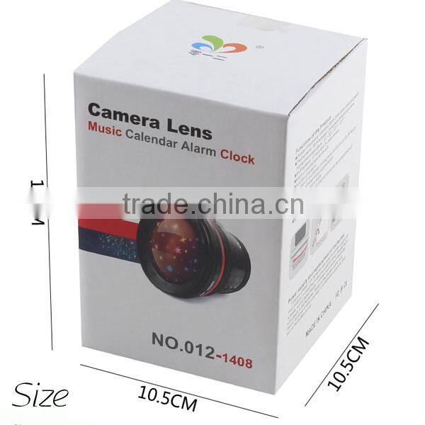 2015 newest design Camera Lens Shape LED star colorful projector musical night light for baby calendar Alarm Clock