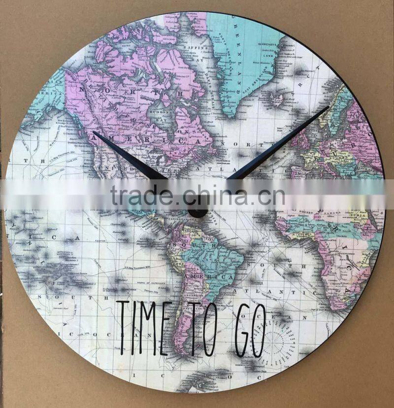 16 inch High quality and big size home decoration MDF map wall clock