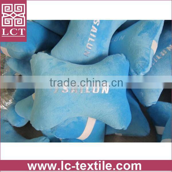 wholesale supersoft plush fabric blue color neck rest bone shaped cushion with your own brand embroidery for promotion(LCTP0184)
