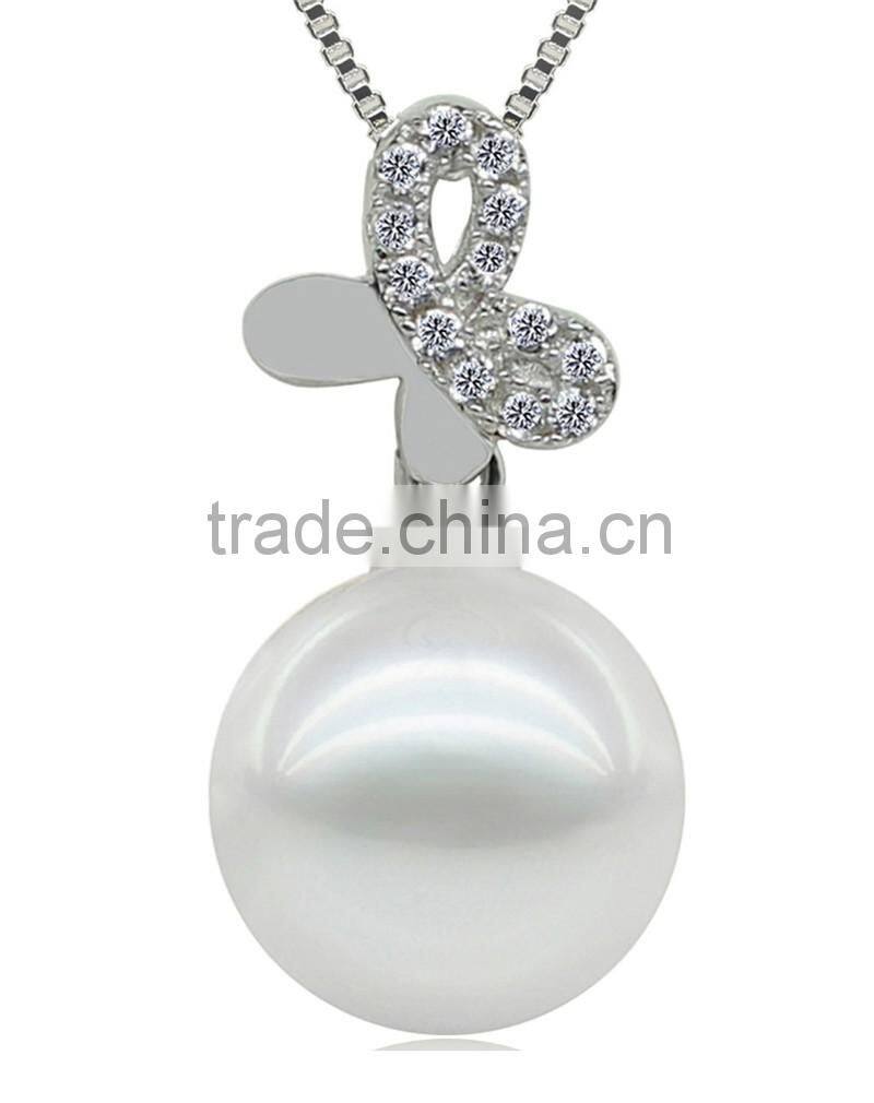 925 silver butterfly shape fine jewelry perfect round freshwater pearl pendant