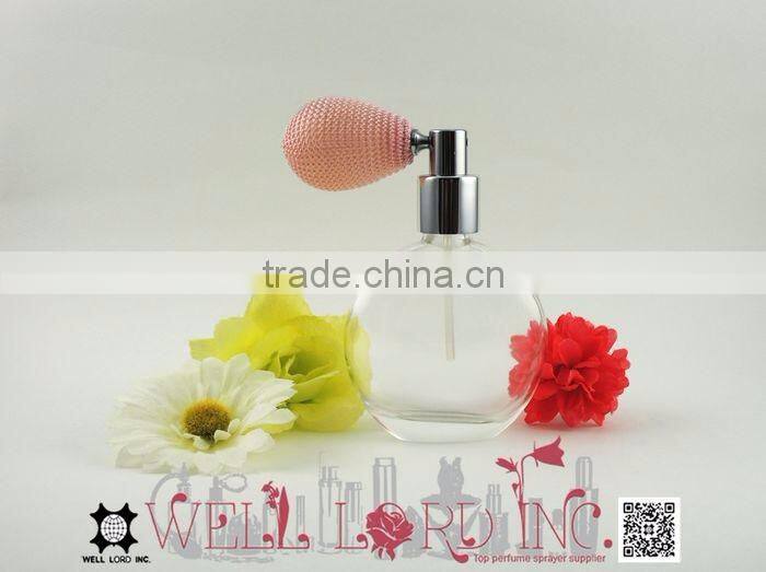 Round body perfume bulb atomizer with flower and pearl decoration