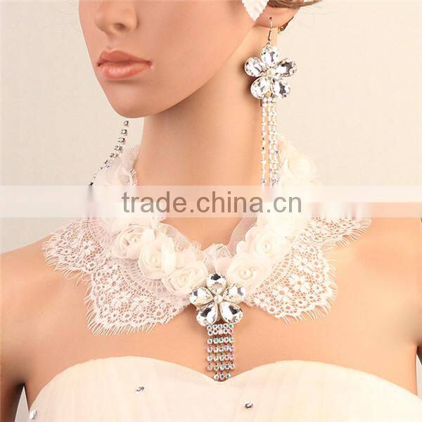 MYLOVE Handmade jewelry set white lace crystal necklace and earring MLT008