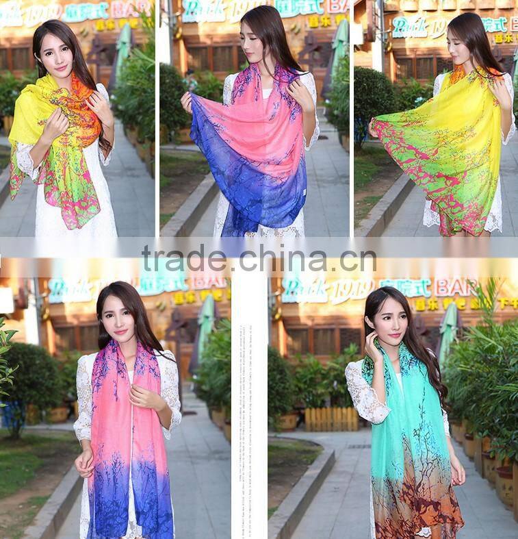 180*80cm Women's Viscose Voile Crinkle Scarf Big Rose Print Wrap Sexy Coral Pattern