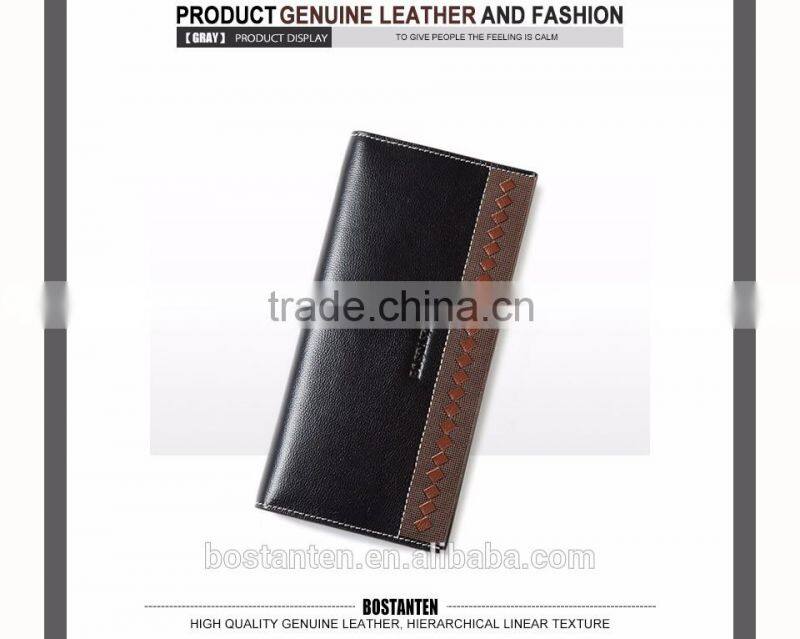 business men genuine leather money clip long wallet and clutch bag