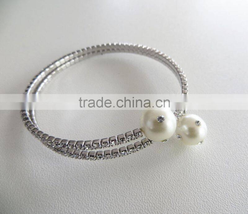 fashion two rows pearl diamond bracelet, rhinestone pearl jewelry
