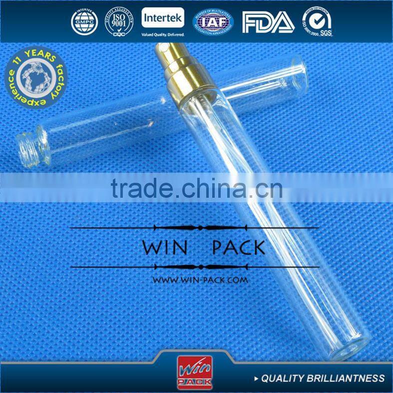 12ml clear tube perfume bottle with silver sprayer and metal cap, empty tube perfume bottle manufacturer