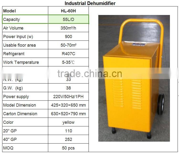 2017 fashion design 220v ,55L/D Industrial Dehumidifier with air handle unit