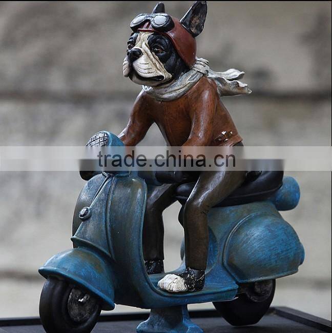 Vintage resin bulldog riding figurine
