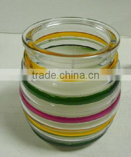 clear decaled cylinder glass candle jar