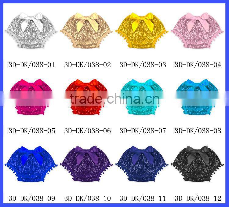 Stylish kids clothes wholesale Cotton & sequin front bow girls bloomers kids girls pom pom sequin shorts