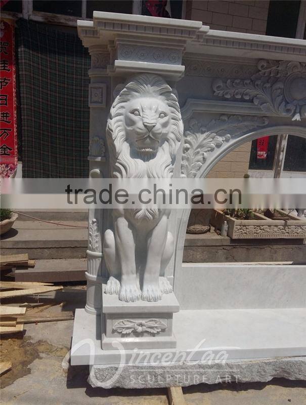 Home decoration Italian style white marble fireplace with lion head