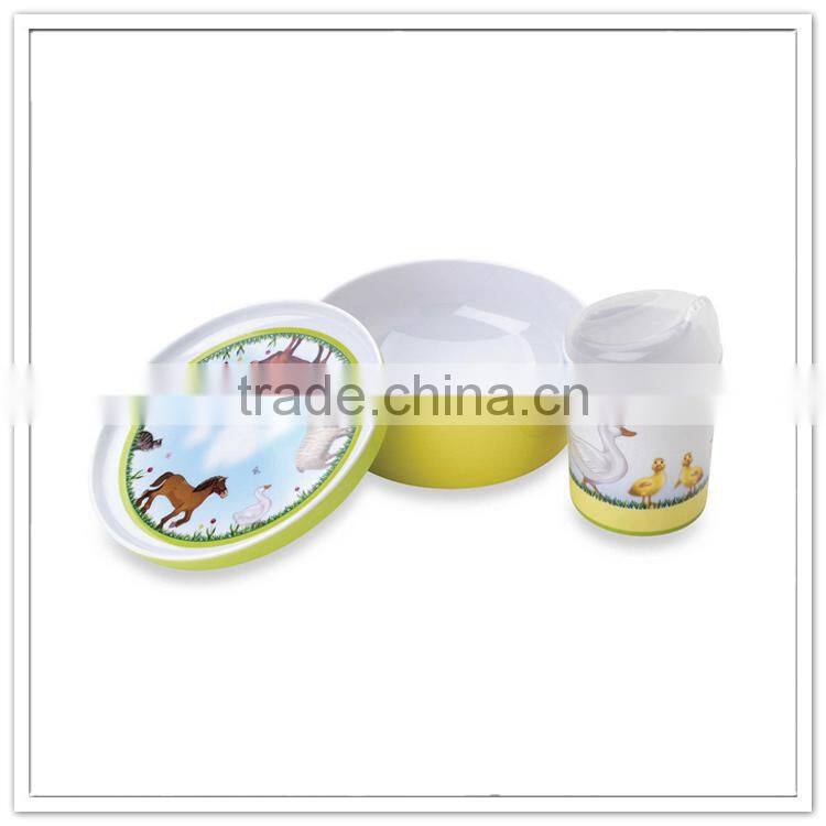 Swan printed melamine infant bowl with lids & sippy cup, 2pcs children new design tableware