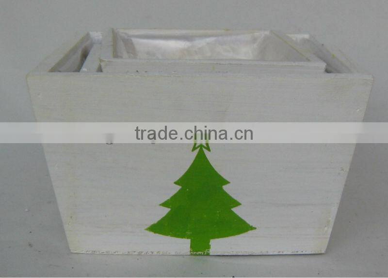 white wash square printing wooden flower pot/planter