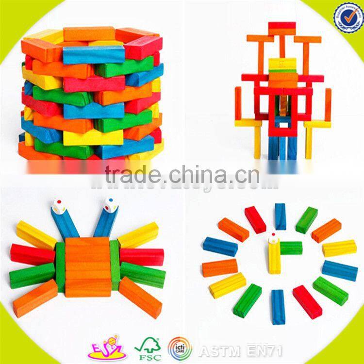 Wholesale 54 PCS children wooden building bricks game toy colorful kids stacking wooden building bricks game toy W13D154