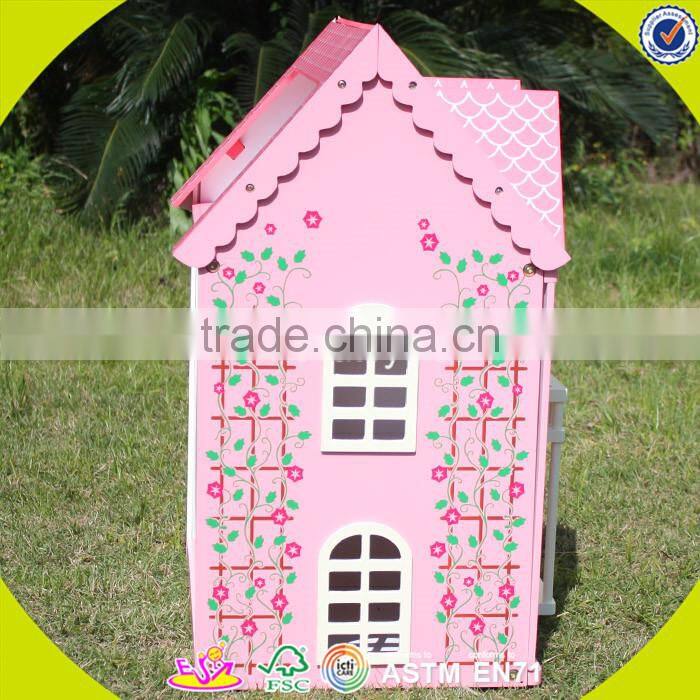 wholesale pink delicate kids wooden dollhouse beautiful children wooden chic dollhouse for sale W06A029