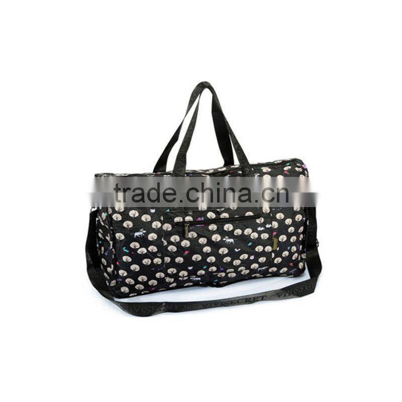 Wholesale floral folding duffle bags with inner zipper pocket and reusage recycle shopping travel bags with handles