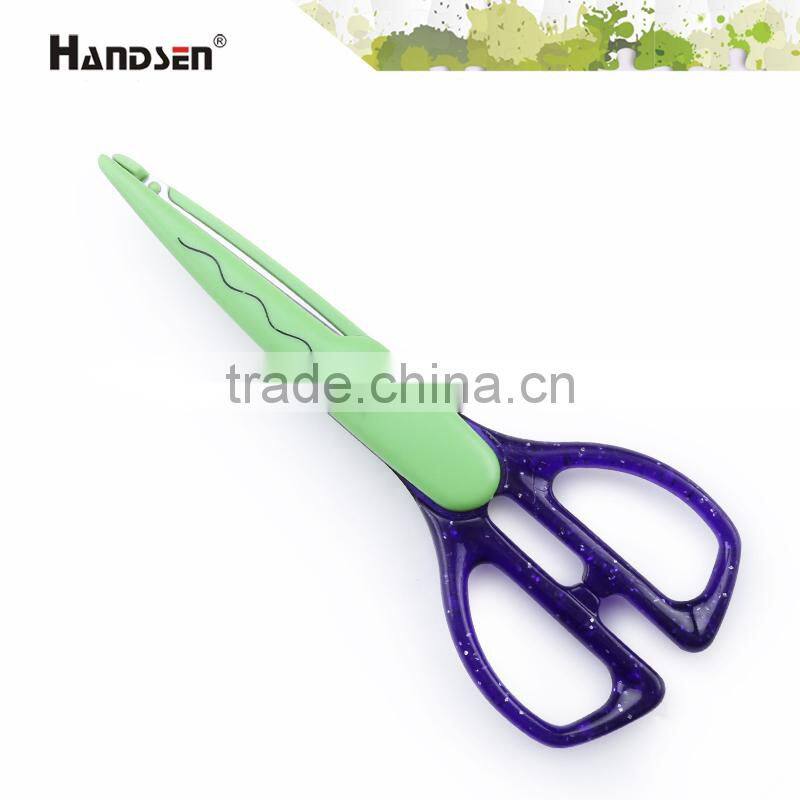 7-1/2" beautiful transparent with glitter handle wave scissors