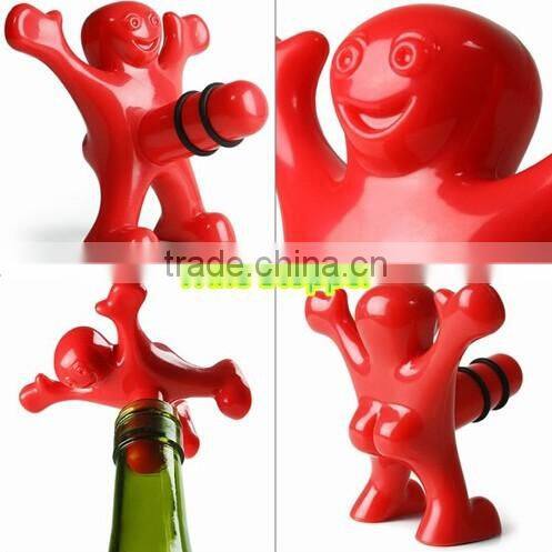Newest Funny Happy Man Guy Wine Stopper Opener Bottle Opener Set Promotion