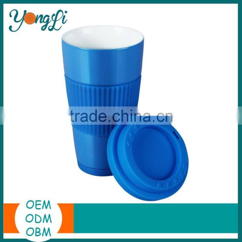 BPA-free Ceramic Travel Cup with Lid Silicone Ceramic Coffee Mug