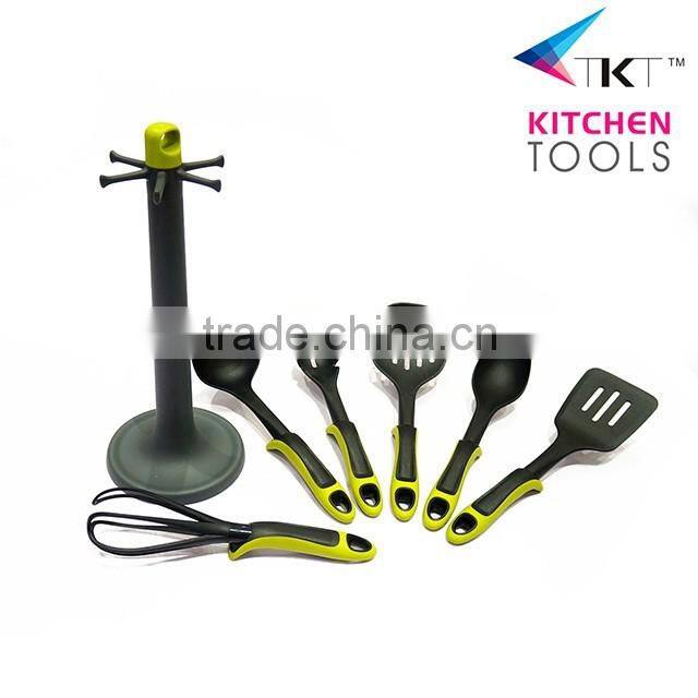 7pcs nylon kitchen tools,nylon kitchenware with steel and TPR handle