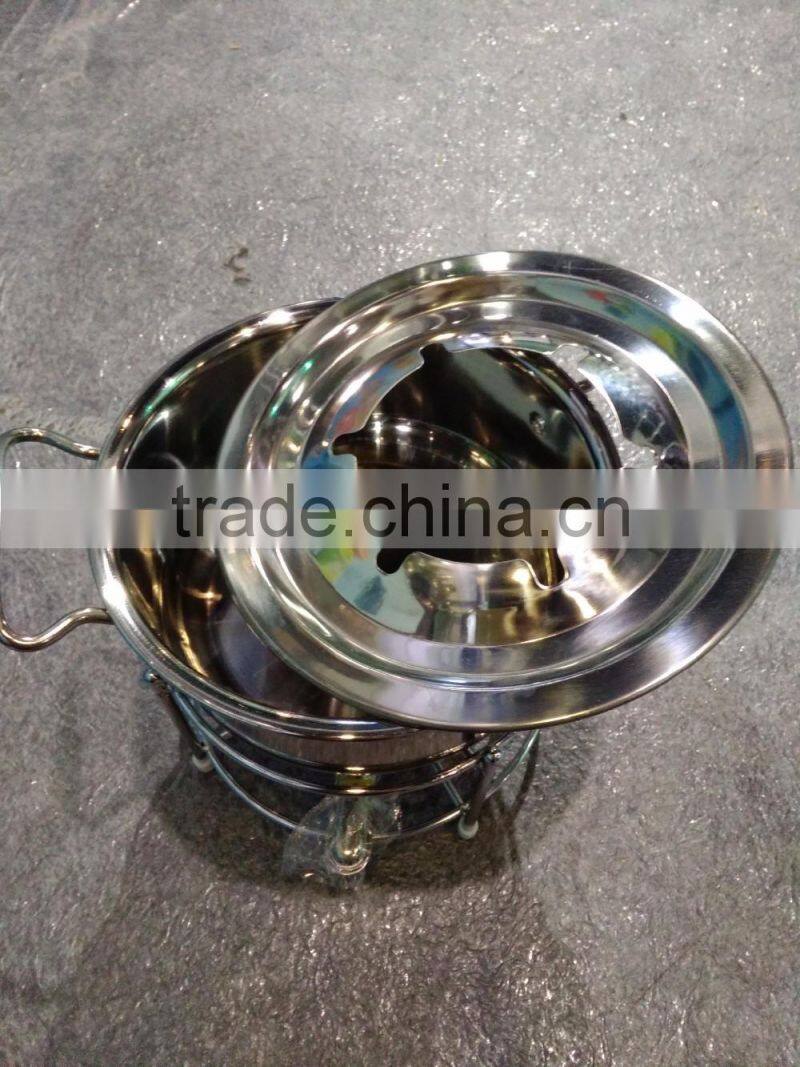 Hot sale stainless steel round cheese/chocolate fondue set with fork