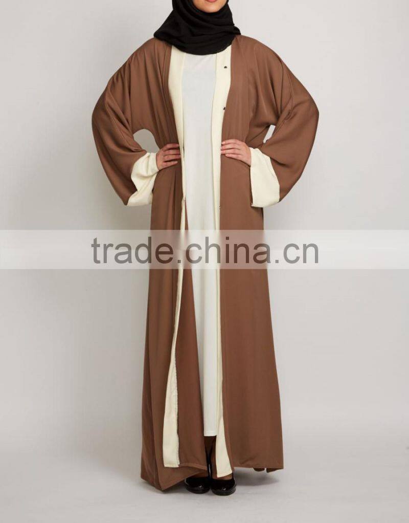 Asian clothing oem women latest burqa designs pictures Pop up buttons Caramel Open Jacket Abaya 2017