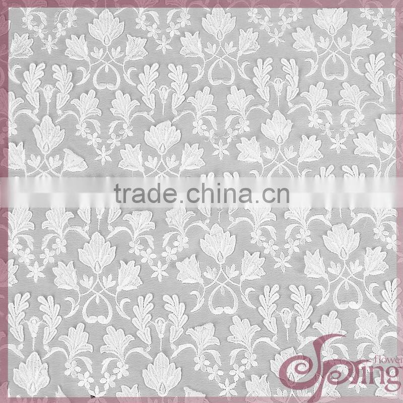 White floral chiffon lace embroidery fabric, fashion applique designs lace