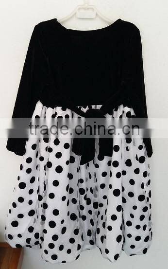 lovely baby girl black and white printed long sleeve dots dress for Autumn