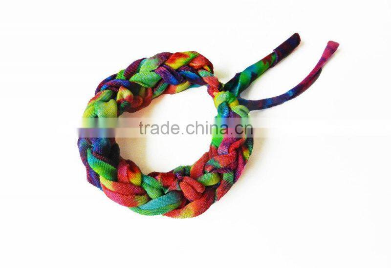 fabric cloth metal chain wrap Bracelet, hand woven silk bracelet, Korea silk ribbon bow bracelet