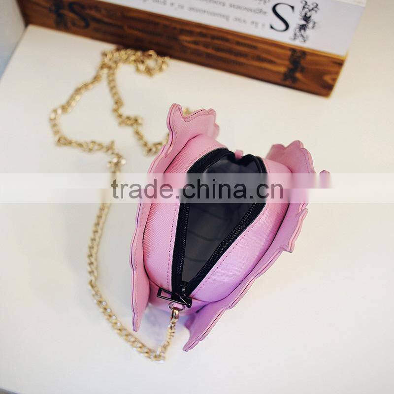 Bright shining&healthy pu material kids purse with zipper ice cream shape girl