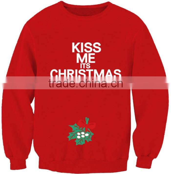 Fashion style red printed christmas sweatshirt wholesale
