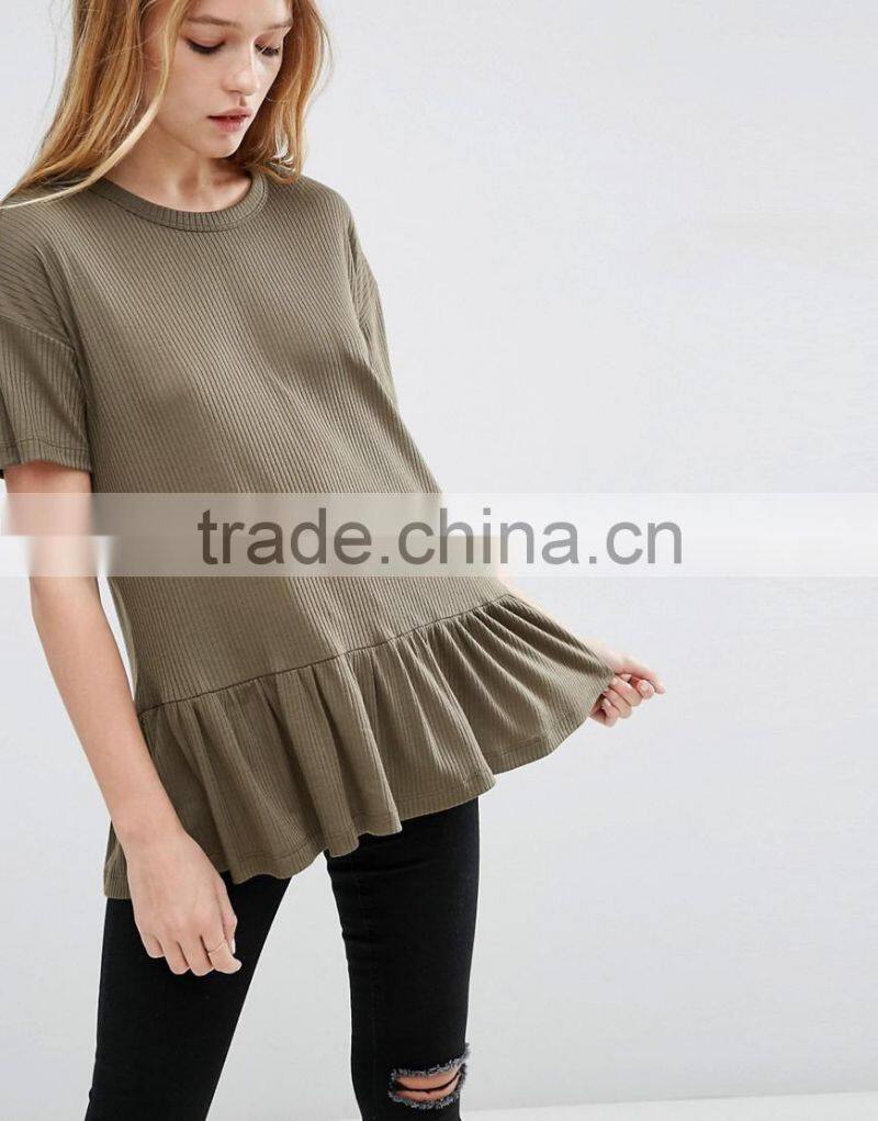 fashion t shirt wholesale, t shirt ruffle hem, blank t shirt