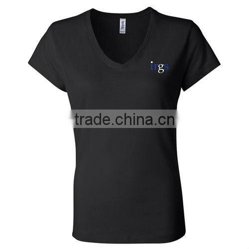 pre-shrunk 100% combed ringspun cotton, 30 singles Ladies' Short Sleeve V-Neck T-Shirt