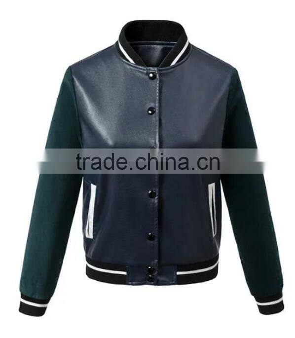 Runwaylover EY1056C Women Fashion 2017 Long Sleeve Pu Splice Jackets