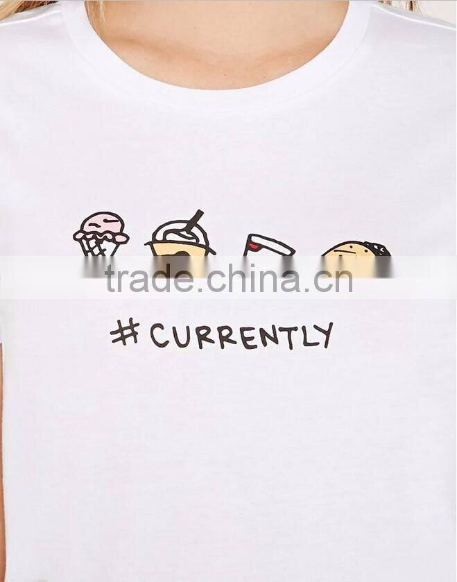 2016 Short sleeve round neck Currently graphics print women t-shirt,cheap custom print basic tee