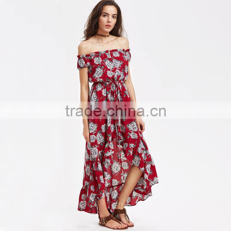 Scarlet 2017 irregular hem and off-shoulder chiffon ladies long dress