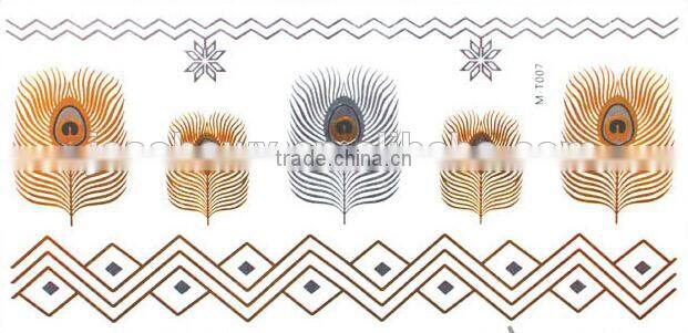 2015 hot sale gold and silver flash tattoo sticker