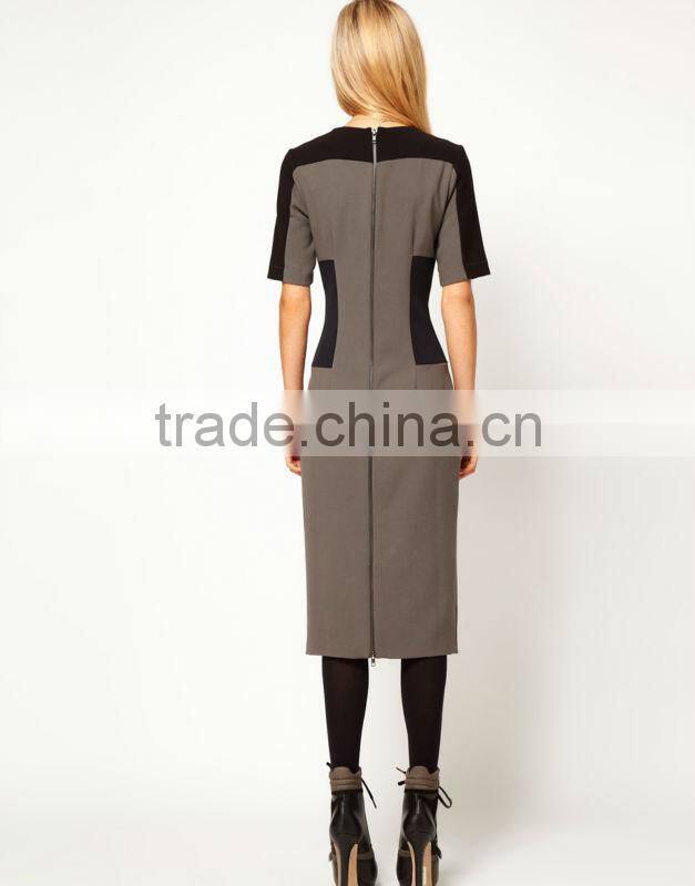 Pencil Dress In Color Block With Zip Detail