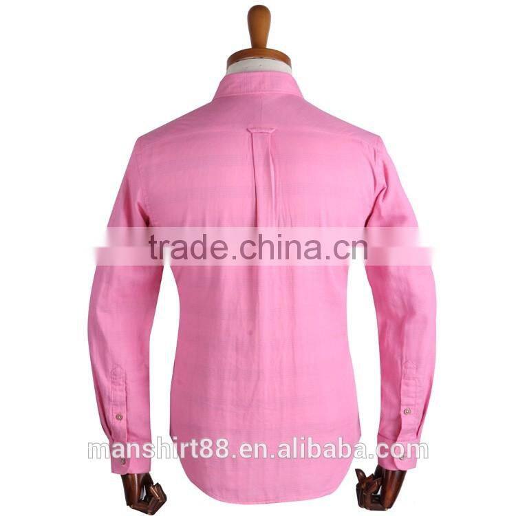 100% cotton Pink long sleeve casual men shirt