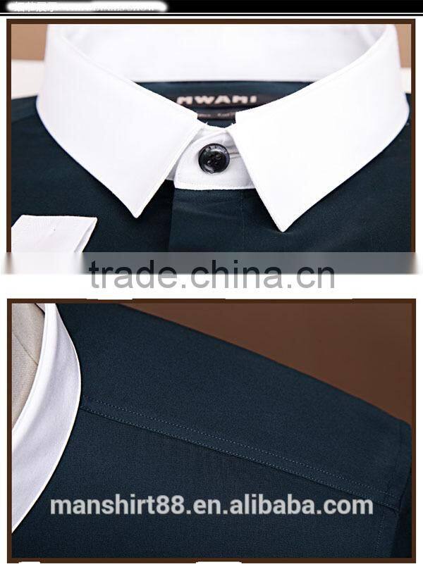 New design simple fashion contrast collar short sleeves men fit dress shirts