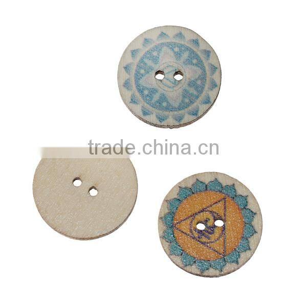 Wood Sewing Buttons Scrapbooking 2 Holes Round At Random Chakra Pattern 20mm Dia