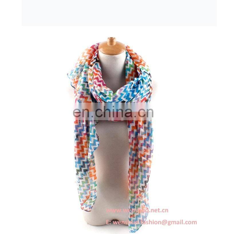 Wave Grain Printed Long Pattern Ladies Joker Voile Scarf