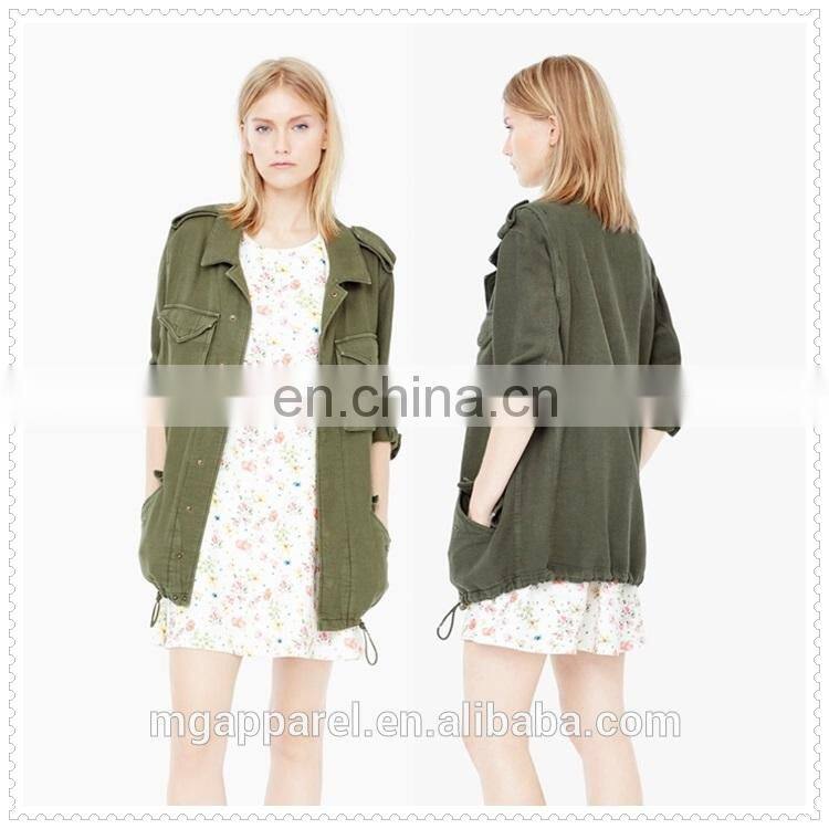 new style high quality long sleeve womens military jacket wholesale