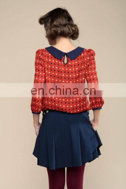 2013 ladies doll brought pattern printed two layers mini skirt suit with belt