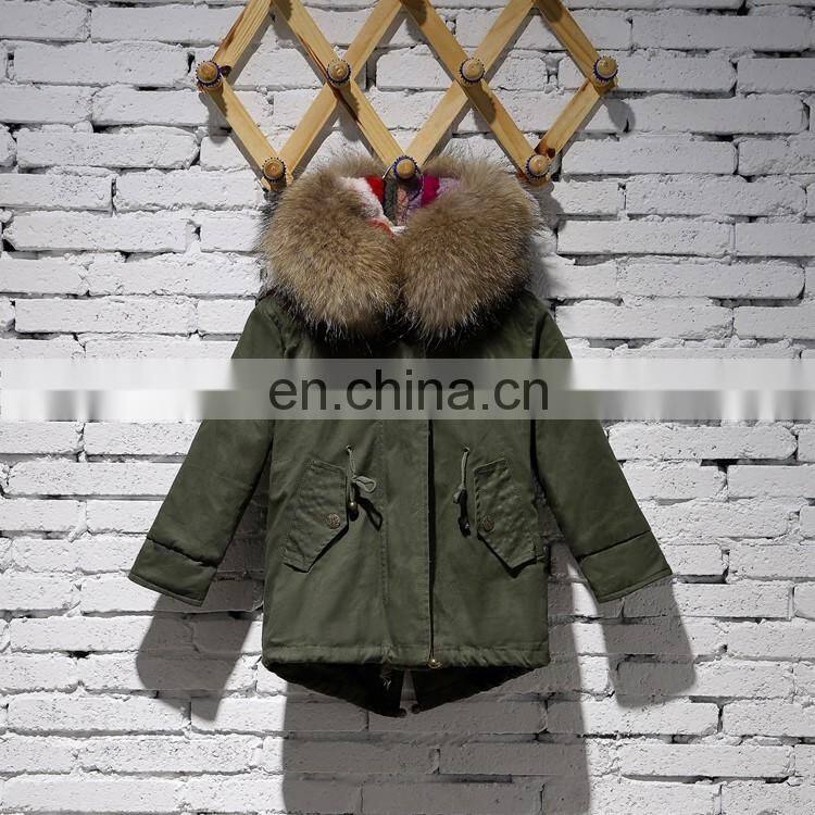 High Quality Wholesale Children Fashionable White Rex Rabbit Fur Lining Winter Coat For Kids