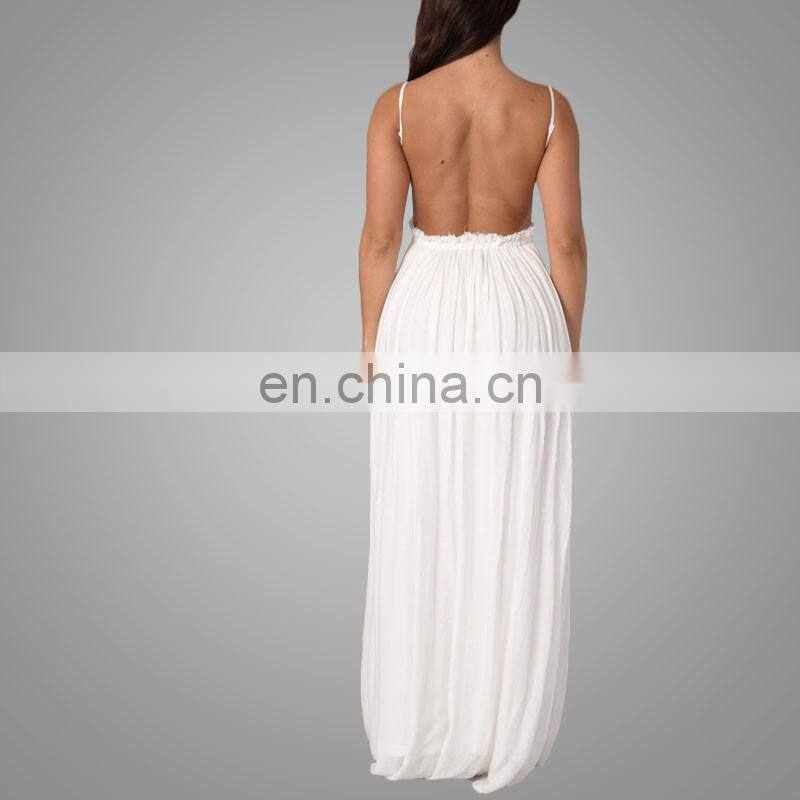 Fast delivery woman ladies sexy white casual halter long dress latest