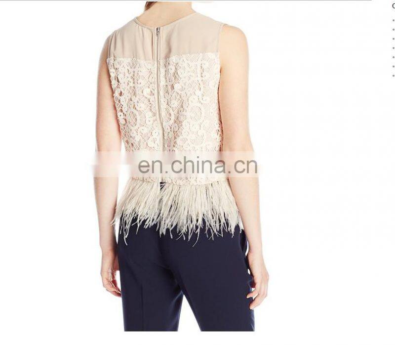 China top factory cheap price top girl sexy hot with hem feather