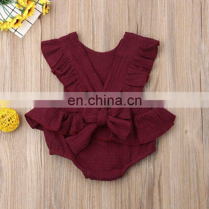 2019 Summer line cotton ruffle sleeve baby romper newborn romper sleeveless baby solid romper bodysuit