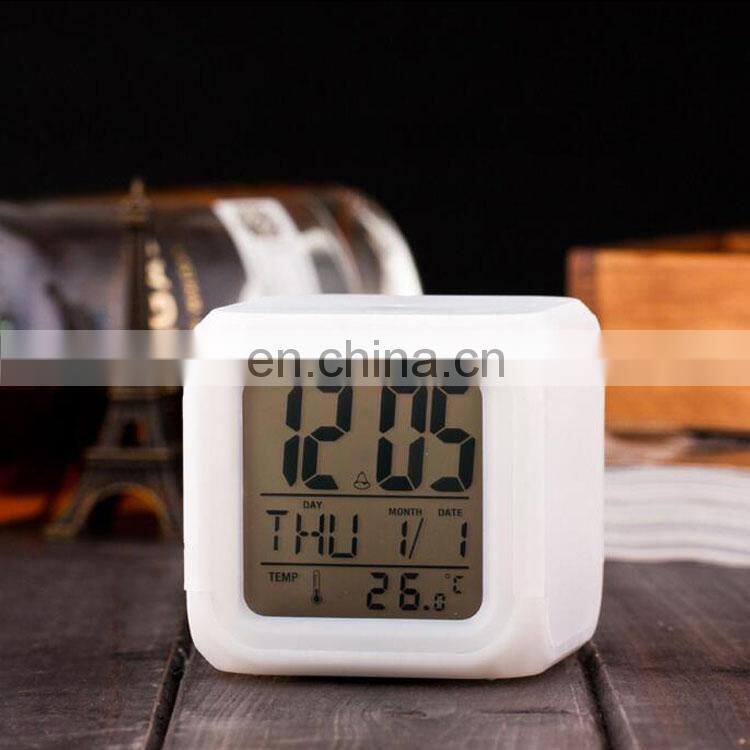 Dice Shape small Square Cube Glowing LED 7 Colors Changing home desk Digital Alarm Clock